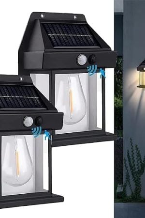 Neo Elect Solar Motion Sensor LED Lamp Warm White Light Outdoor for Home Wall Room Balcony Garage Backyard Garden (Pack of 2)