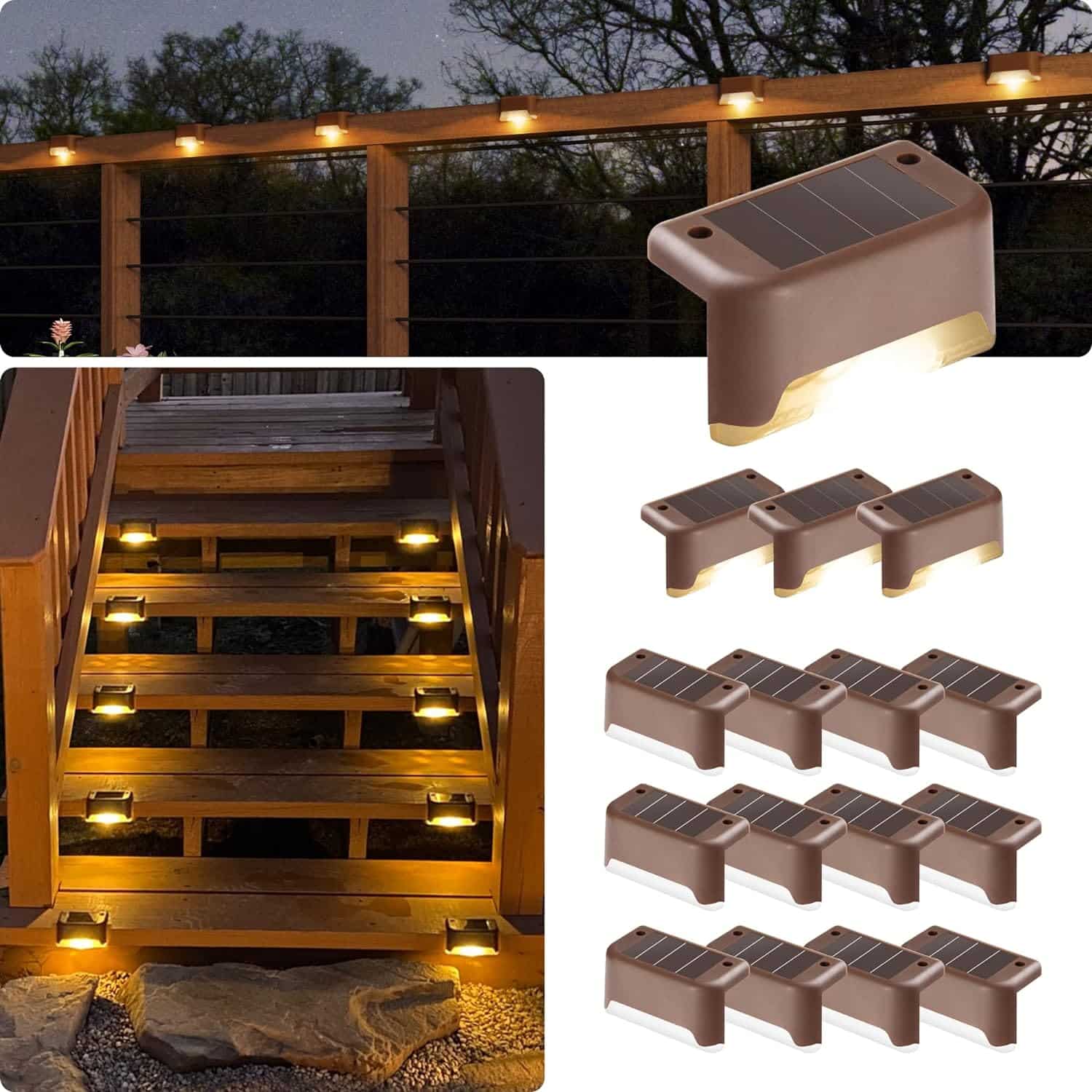 Neo Elect Solar Fence Outdoor LED Light for Steps Stairs Fence Railing (Pack of 16)