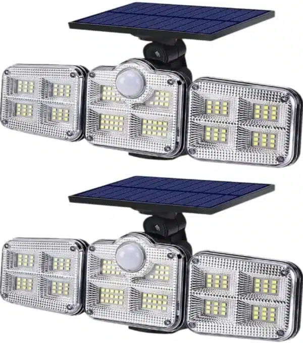 Neo Elect Solar Motion Sensor LED Light with 122 LEDs and 3 Adjustable Heads and Remote Control (Pack of 2) - Hero Image