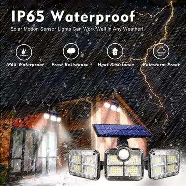 Neo Elect Solar Motion Sensor LED Light with 122 LEDs and 3 Adjustable Heads and Remote Control (Pack of 1) - IP65 Waterproof