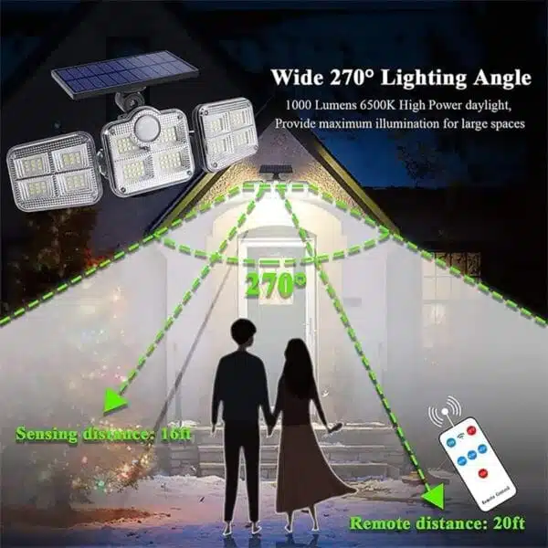 Neo Elect Solar Motion Sensor LED Light with 122 LEDs and 3 Adjustable Heads and Remote Control (Pack of 1) - 270 Degree Lighting