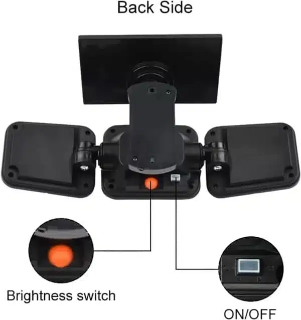 Neo Elect Solar Motion Sensor LED Light with 122 LEDs and 3 Adjustable Heads and Remote Control (Pack of 1) - Features Explained Rear View