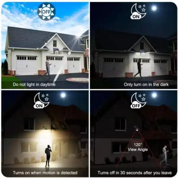 Neo Elect Solar Motion Sensor LED Light with 122 LEDs and 3 Adjustable Heads and Remote Control (Pack of 1) - Lights up in Dark, Turns of in Morning