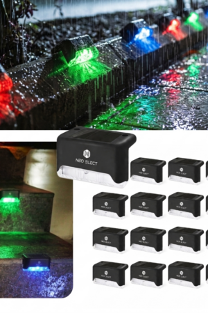 Neo Elect Solar Fence Outdoor LED Light for Steps Stairs Fence Railing (Pack of 16, RGB)