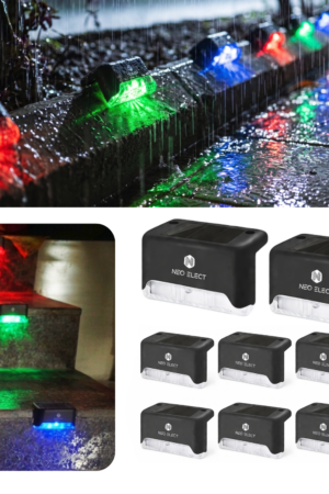 Neo Elect Solar Fence Outdoor LED Light for Steps Stairs Fence Railing (Pack of 8, RGB)